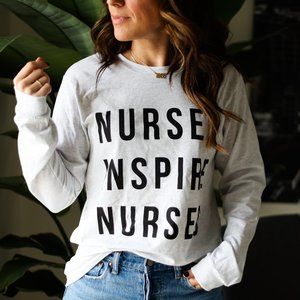Nurses Inspire Nurses Ash White Long Sleeve Tee